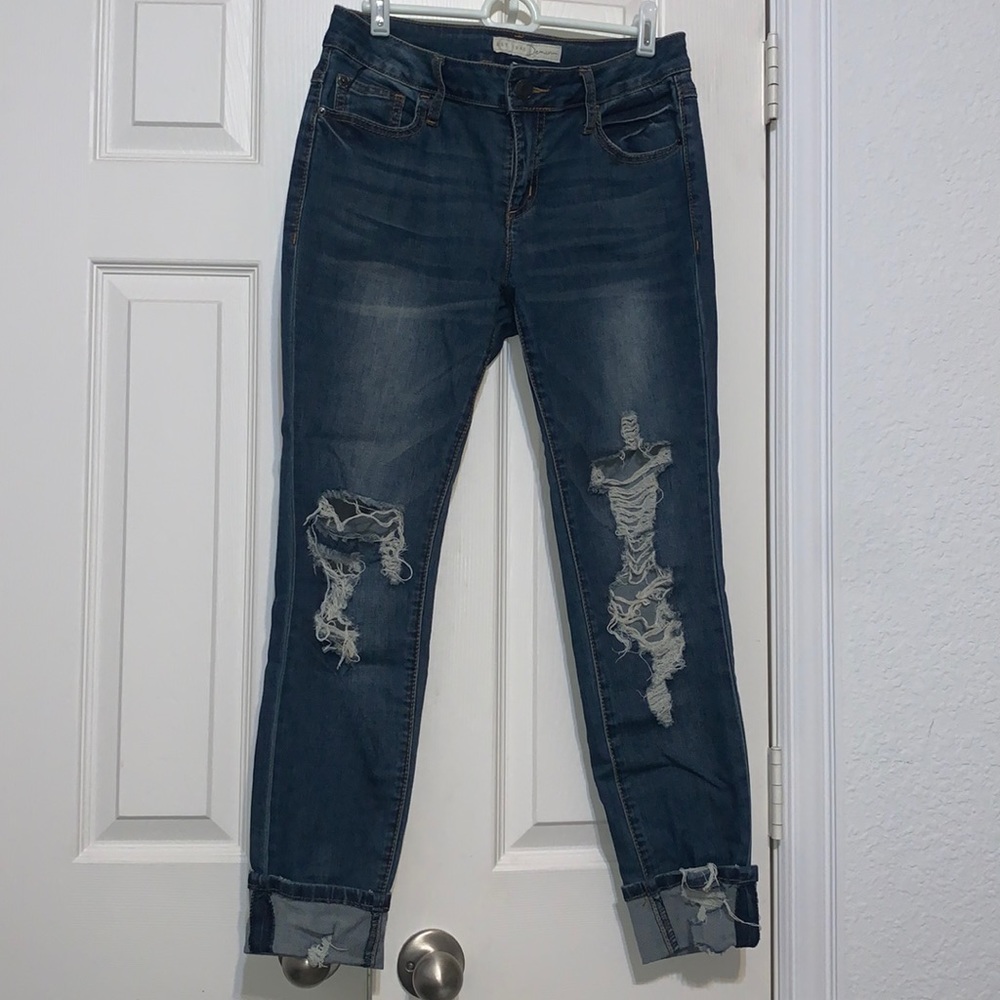 navy jeans w rips